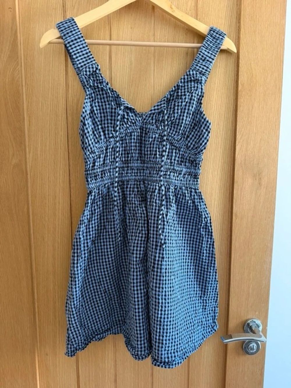 Gingham Smocked Mini Sundress in Blue